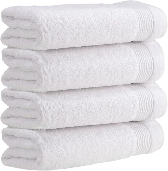 HALLEY Turkish Cotton Towels (Pack of 4) Bath Towels Super Soft Highly Absorbent 100% Cotton Towels for Bathroom and Kitchen for Mother’s Day (White)