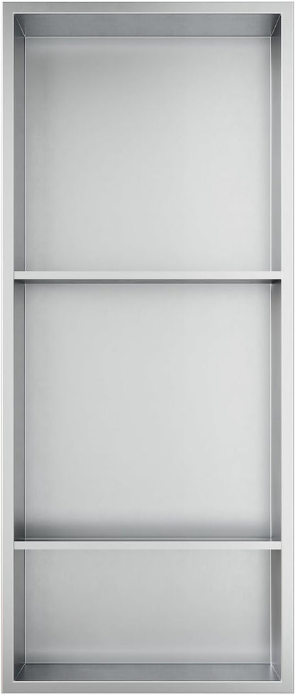 Neodrain 12X30 Inch Brushed Three Layers Stainless Steel Shower Niche, NO Tile Needed Recessed Niche Shelf for Bathroom Storage, 3-Tier Recessed Built-in Wall Niche