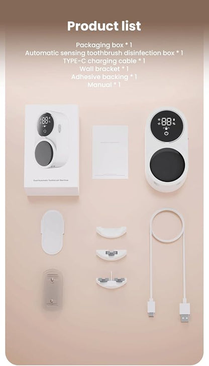 KLUEHOME UV Toothbrush Sanitizer & Holder for Bathroom, LED Smart Screen, Light Cleaning and Air Drying, Mirror Wall Mounted,Fits Most Electric, Manual and Kids’ Toothbrushes