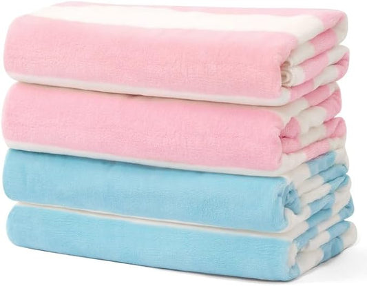 Touchat Beach Towel Oversized,Super Absorbent Sand Free Thick Microfiber Beach Towel (Pink 2Pack + Blue 2Pack, 30”x60“)