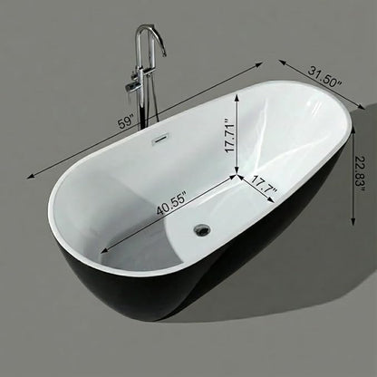 59 Inch Acrylic Freestanding Bathtub, Acrylic Soaking Bathtub with Matte Drain and Overflow, Modern Square Tub, cUPC Certified, Deep Ergonomic Design, Double-Walled Insulation, Easy Installation