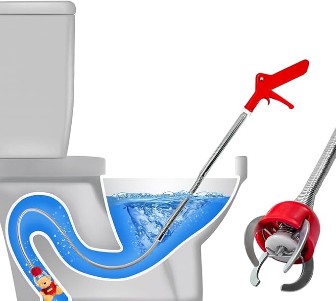 69 Inch Toilet Auger Snake with 4 Claw Grabber Fits Pipes 1.6 Inches or Larger Flexible Drain Cleaning Tool for Toilets