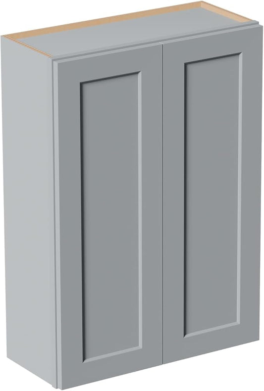 30 Inch Laundry Room Cabinets Wall Mounted, Solid Wood Over The Toilet Storage Cabinet, Bathroom Organizer Cabinets with 2 Door & 3 Shelves, Easy to Assemble for Kitchen, Garage - Dark Gray