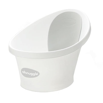 Shnuggle Newborn Baby Bath | Built in Support Bump and Soft Backrest | Suitable from Newborn | Bath Seat Support Includes Plug | White with Grey Backrest