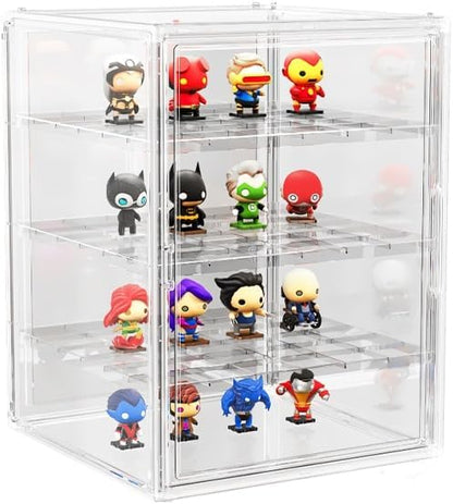 3X-Large 4 Tiers 17.7"X13"X13" Acrylic Display Case with 3 Division Boards, Clear Organizer Box Plastic Holder with Magnetic Door for Handbags, Purses, Boots, Figures, Book