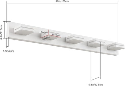 SineRise LED Modern Bathroom Vanity Light Fixtures (5-Light, 40-Inch), Matte White Modern Acrylic Bathroom Wall Lighting Fixtures Over Mirror (Cool White 6000K)