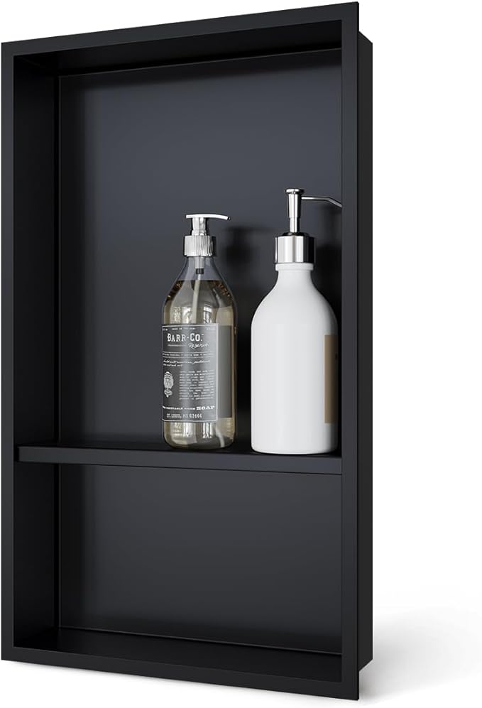 No Tile Needed Matte Black Shower Niche Insert – Retrofit Waterproof 304 Stainless, Sloped Base, 12''×20''(13×6) Recessed Shelf for Contractor Remodel Showers