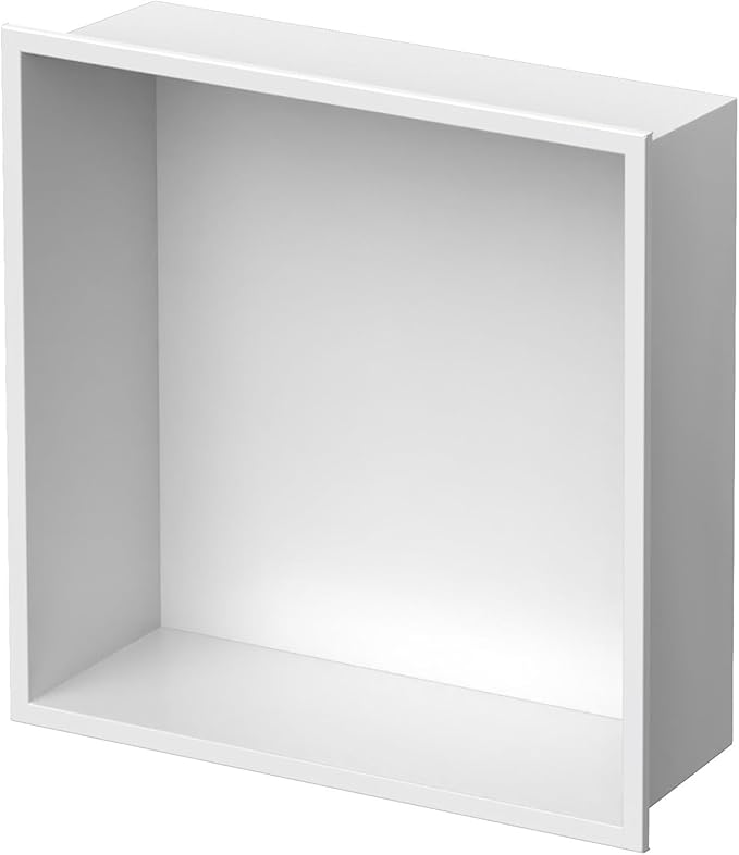 Homevacious 12“ x 12" x 4" Stainless Steel Shower Niche No Tile Needed White Bathroom Shelf Rimless Recessed Wall Niche for Bathroom Storage
