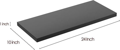 Wall Shelf Set of 3, Black Floating Shelves 24 in W x 10 in D x 1 in H, Wooden Floating Wall Shelf with Invisible Brackets for Living Room/Bedroom/Bathroom/Kitchen Storage and Decor