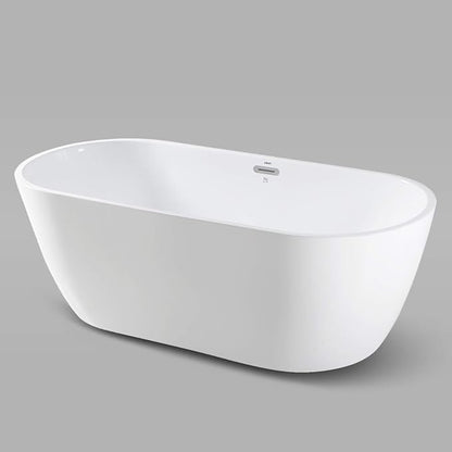 FerdY Bali 67" Acrylic Freestanding Bathtub, Ergonomic Lightweight Classic Oval Soaking Bathtub with Chrome Drain, Classic Slotted Overflow, Modern White