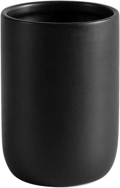 Ceramic Toothbrush Holders for Bathrooms, 8 oz Matte Tooth Brushing Dispenser, Small Tooth Brush Organizer for Vanity Countertop, Toothpaste Storage Stand, Tumbler Cup for Makeup Brushes-Black