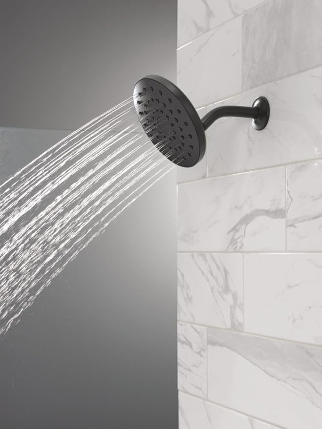Delta PivotPro Matte Black Rain Showerhead, Single Setting 7 Inch Round Shower Head, Showerheads, 1.75 GPM Flow Rate, Matte Black 75104BL
