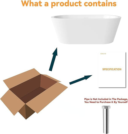 61" Freestanding Bathtubs, Acrylic Soaking Tubs for Adult, Integrated Overflow and Drain, cUPC Certified, Glossy White