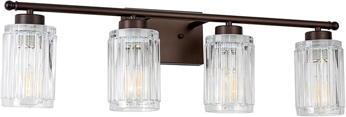 4 Light Bathroom Light Fixtures Modern ORB 28 Inch Vanity Lights for Bathroom Lighting Fixtures Over Mirror with Thickened Glass Shade for Cabinet Mirror Bedroom Hallway