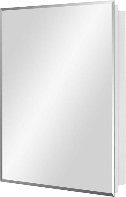 Bathroom Medicine Cabinet with Beveled Edge Mirrored Door 24 x 30 inch, Recessed or Surface Mount, with Adjustable Glass Shelves