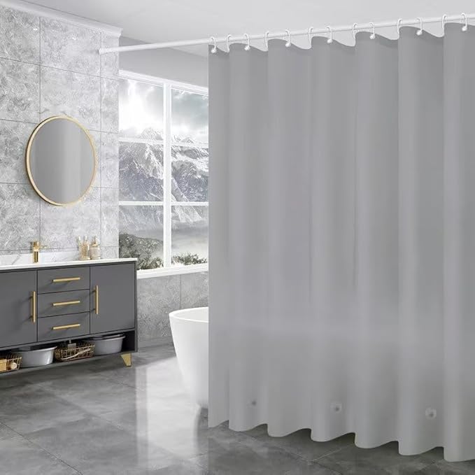 Grey Shower Curtain Liner,PEVA Shower Liner for Bathtubs Waterproof Bathroom Curtain with Weighted Stones 72 W x 72 H Inches,Plastic