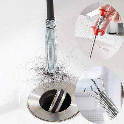 62.5inch Drain Snake Hair Clog Remover - Multi-Functional Drain Auger, Hair Catcher & Cleaning Brush for Kitchen, Bathroom, Sewer, Bathtub, Sunroof, and Dryer Vent