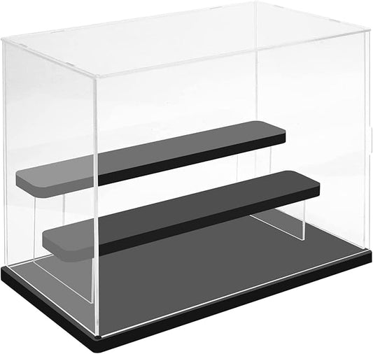 Choowin 3 Tier Clear Acrylic Display Case for Collectibles, Mini Figures, Pop Mart, Labubu, Sonny Angel, Smiski - Assemble Dustproof Acrylic Display Box with Door, Stand (Black Base Step)