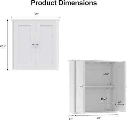 22x23 Bathroom Wall Cabinet,Medicine Cabinet for Bathroom Cabinet Wall Mounted,Over The Toilet Storage Cabinet with 2 Door,Surface Mount Medicine Cabinet for Laundry Room/Restroom,White