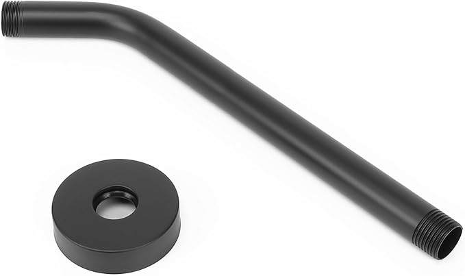 HarJue Shower Arm with Flange and Teflon Tape, Wall Mounted Shower Pipe 304 Stainless Steel Extension Arm for Fixed Shower Head & Handheld (12 Inches, Matte Black)