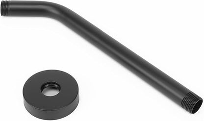 HarJue Shower Arm with Flange and Teflon Tape, Wall Mounted Shower Pipe 304 Stainless Steel Extension Arm for Fixed Shower Head & Handheld (12 Inches, Matte Black)