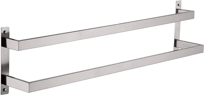 KOKOSIRI Bath Towel Bars 32 Inches Bathroom 2-Tiers Ladder Towel Rails Towel Holders Wall Mounted Towels Shelves Rack Brushed Stainless Steel, B5008BR-L32