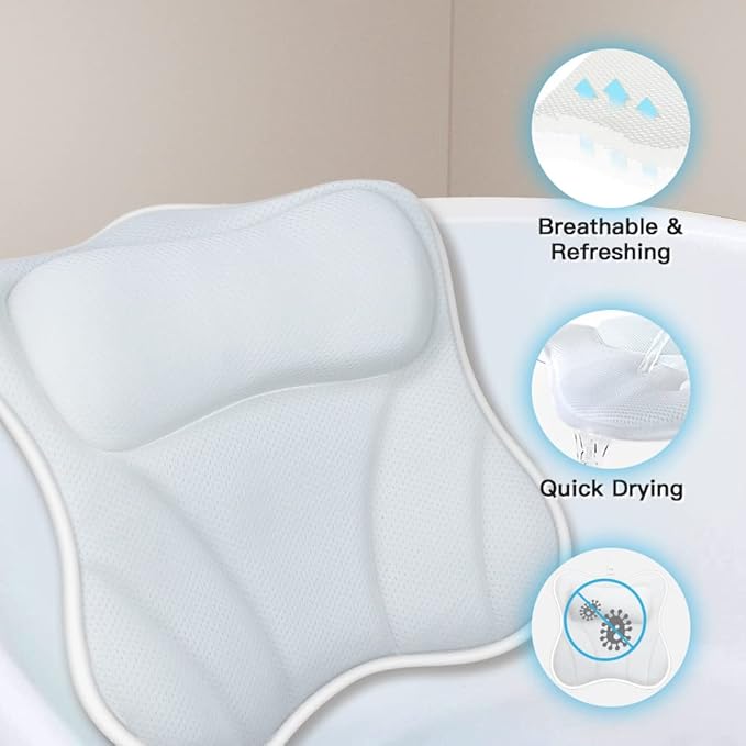 Bath Pillow for Tub Luxury Bathtub Pillow for Head and Neck 4D Air Mesh Spa Bath Tub Pillow Headrest with Non-Slip 6 Strong Suction Cups Bathtub Pillow Soaking Tub Bathroom Bath Gifts