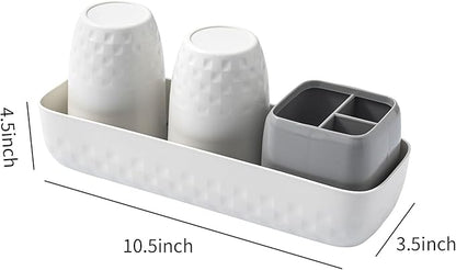 Toothbrush Holder for Bathrooms, Toothbrush Organizer Countertop for Toothbrush Storage, Toothbrush and Toothpaste Holders Set with 3 Slots, Tooth Brushing Cup Caddy for Family-White