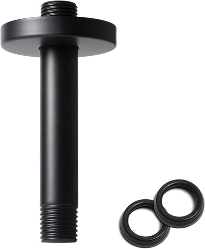 6 Inch Shower Arm with Flange, Ceiling Mounted Shower Head Extension Arm, 1/2 NPT Straight Arm for Rain Shower Head, Stainless Steel Shower Head Extension Replacement Pipe Arm,Black