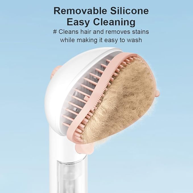 Dog Bath Brush, Scrubber Soft Silicone Head Pet Bathing Massage Brush Long Handle Shampoo Cleaning Brush for Short Long Hair Dogs Cats White Pink Optional (Grey)