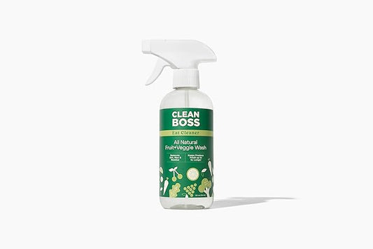 CleanBoss Eat Cleaner Triple-Action Fruit + Veggie Wash - 12 oz, Removes Harmful Residue - Keeps Produce Fresh Up to 5X Longer - Includes One Trigger - Vegan, Gluten Free - Improved Nozzle (1, 12 oz)