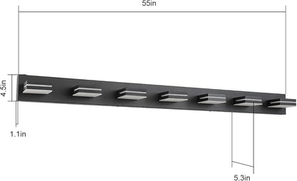SineRise LED Modern Bathroom Vanity Light Fixtures (7-Light, 55-Inch, Dimmable), Matte Black Modern Acrylic Bathroom Wall Lighting Fixtures Over Mirror (Cool White 6000K)