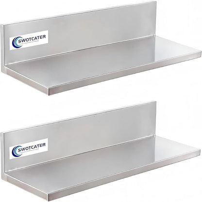 Stainless Steel Wall Shelf 8.6"x16" 50LB, 2 Packs L-Shaped Commercial Wall Mount Floating Shelving for Kitchen, Restaurant, Home