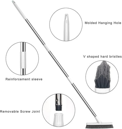 LandHope Grout Brush with Long Handle 50inches Grout Cleaner for Tile Floors Crevice Floor Scrub Brush 120° Rotatable Bathtub Clean Tool Grout Scrubber Indoor Kitchen Shower for Hard to Reach Areas
