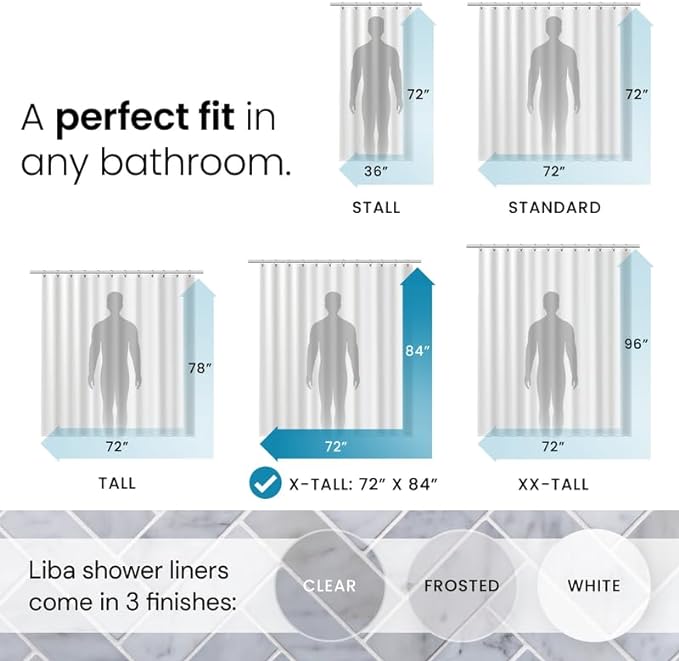LiBa Bathroom Shower Curtain - Waterproof Plastic Shower Curtain Premium PEVA Non-Toxic with Rust Proof Grommets White 8G Heavy Duty Bathroom Accessories 72x84