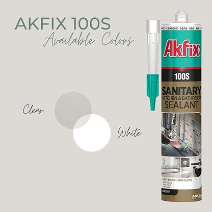 Akfix 100S RTV 100% White Silicone Caulk (6x10.1 fl.oz.) - Kitchen and Bathroom Applications, Waterproof & Low Odor Sealant for, Bathtub, Shower, Sink - Anti Shrink Caulking | White, 6 Pack
