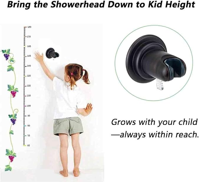 BOPai Suction Cup Shower Head Holder for Handheld Shower – No Drill, for Smooth Surfaces Only, Adjustable 20°, Oil Rubbed Bronze