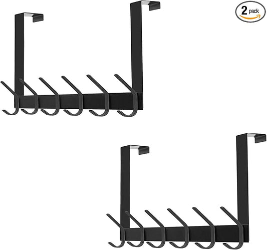 DOKU 2Pack Over The Door Hook, Heavy Duty Over Door Hanger Holder for Coat Robe Hat Clothe Towels Hanging, Bathroom Organizer Towel Rack 12 Hooks, Matte Black