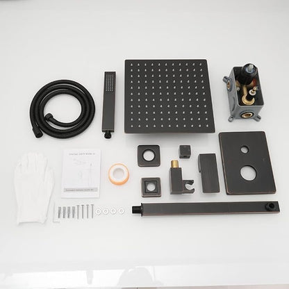 Oil Rubbed Bronze rain Shower Faucet Set Shower System 10 Inches Square Shower Head with Handheld, Waterfall Showerhead, All Metal Shower Faucet Trim Repair Kits (Contain Shower Valve)