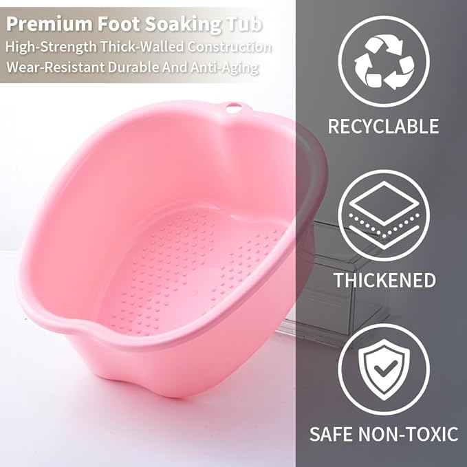 Foot Soaking Tub Large Size Foot Basin Sturdy Soaking Feet Bucket Massager Tub Exfoliation Callus Pedicure Foot Spa Bath Bucket for Women and Men (Pink)