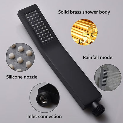 Brass Handheld Shower Head Kit Square Shower Heads with 59'' Stainless Steel Shower Hose And Adjustable Solid Brass Bracket High Pressure Hand Held Shower Head Combo, Matte Black