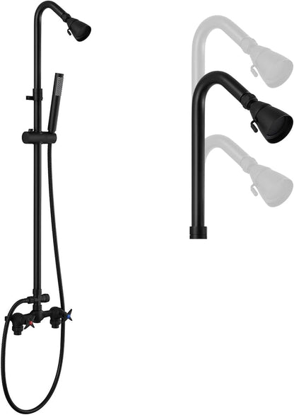 Matte Black Wall Mount Outdoor Shower Kit with Hand Held Spray Two Cross Handles with Adjustable Slide Bar Two Function Exposed Shower Faucet System