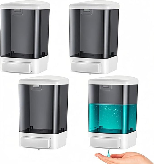 Soap Dispenser Wall Mount 1000ml (33.8oz)–Commercial Heavy-Duty Plastic Liquid Dispenser for Soap,Shampoo,Hand Sanitizer–Manual Pump for Bathroom, Kitchen,Restaurant,Hotel (4 pack-1000ml)