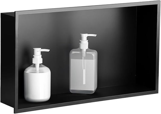 SaniteModar Shower Niche, Stainless Steel Shower Niche 12" X 24" No Tile Needed, Recessed for Bathroom Storage, Matte Black (Matte Black, 12x24)