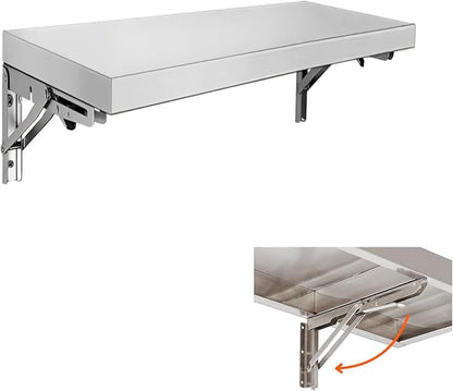 Stainless Steel Folding Concession Shelf 24" x 12", Drop Down Folding Wall Shelves, Heavy Duty Foldable Wall Mount Shelving for Concession Windows, Food Truck, Kitchen, Garage, Laundry Room