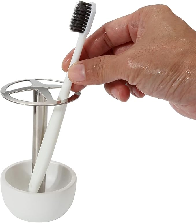 CozyCabin Toothbrush Holder Stand, for Razor, Bathroom Vanity Countertop, Stainless Steel Toothbrush Bathroom Organizer (White)