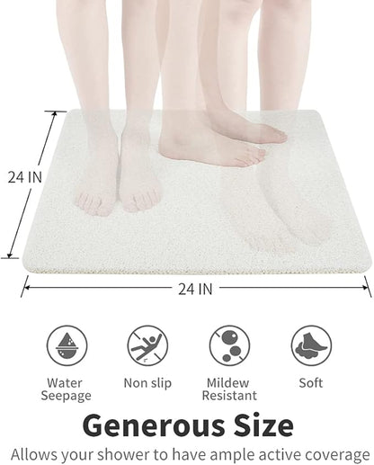 Non Slip Shower Mat, Comfortable Bath mat for Textured Surface,Quick Drying Easy Cleaning Shower Floor Mat for Wet Area,Without Suction Cups 24 x 24 (24"x24", White)