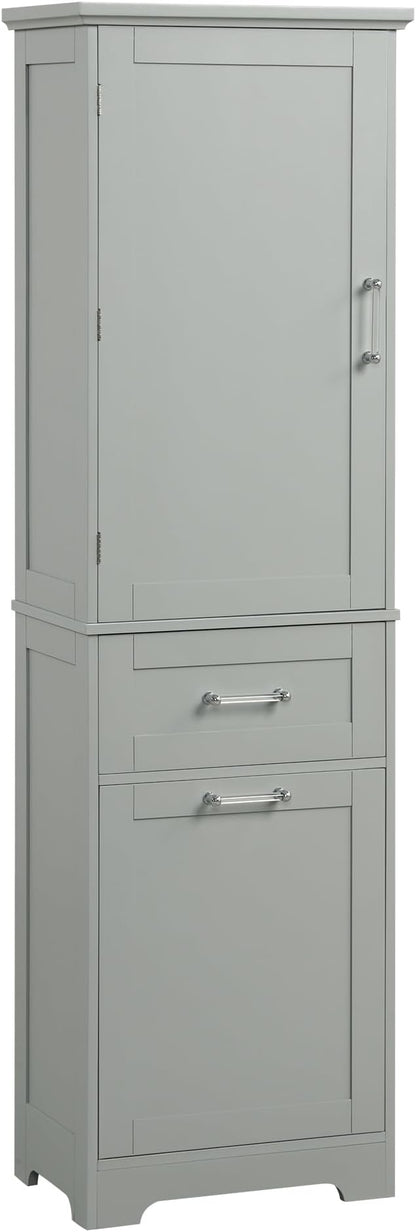 Favfurish 68" Tall Bathroom Storage Cabinet with Door and 2 Drawer,Modern Linen Cabinets w/Adjustable Shelf & Magnetic Door Stopper,Freestanding Organizer for Bath Room,Study,Office,Kitchen Grey