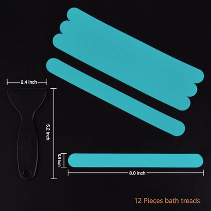 Non-Slip Bathtub Stickers Safety Bathroom Tubs Showers Treads Adhesive Decals Scraper (Blue)