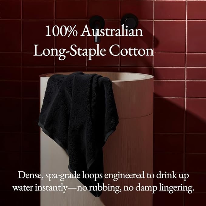 Italic Ultraplush Luxe 6 Piece Towel Set – 2 Bath Sheets, 2 Hand Towels, 2 Washcloths – 800GSM Soft, Highly Absorbent & Quick Drying, Resort Grade 100% Australian Cotton Towels (Black)